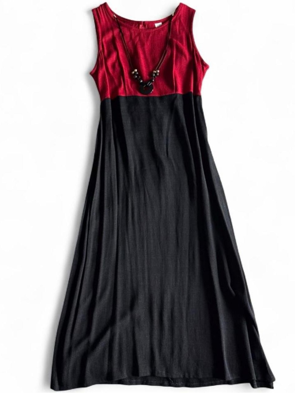 Vintage red and black color block necklace maxi dress - 90s whimsigoth dress